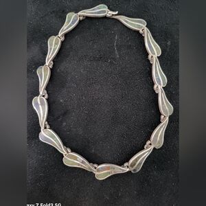 Los Castillo Taxco Elegant Sterling Silver Necklace With Mosaic Inlay